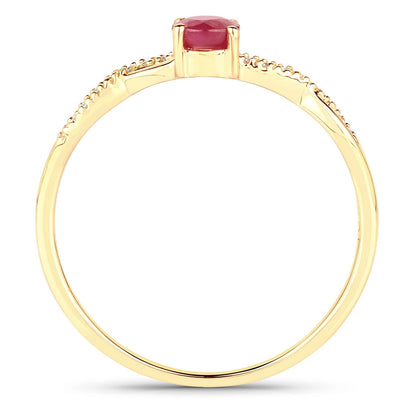0.30 Ct Round Pink Ruby & Diamond Prong 10K Yellow Gold Pave Twisted Band Ring