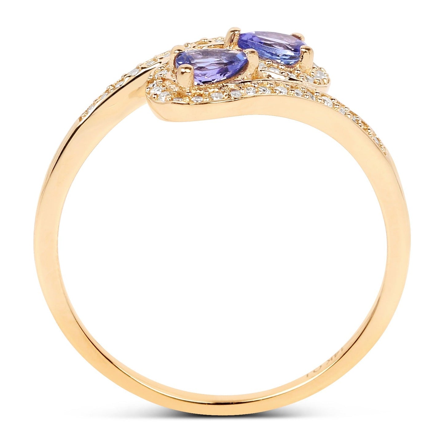 0.28 Ct Pear Violet Tanzanite Diamond Prong 14K Yellow Gold Bypass Halo Pave Ring