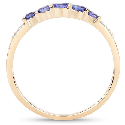 0.34 Ct Round Violet Tanzanite Diamond Pave 10K Gold Five Stone Graduated Ring