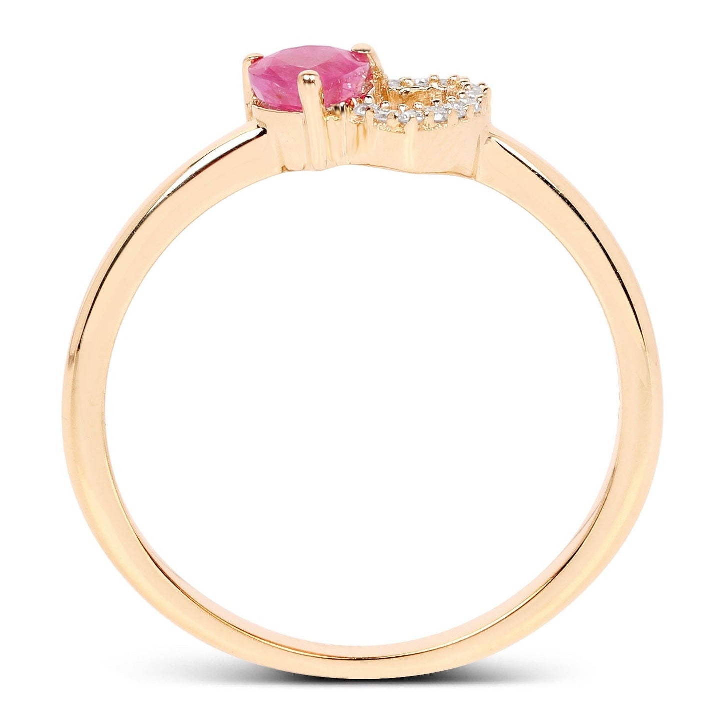 0.27 Ct Heart Pink Ruby & Diamond Prong 10K Yellow Gold Pave Double Heart Ring