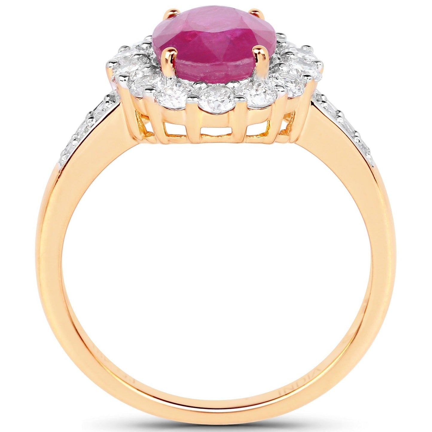 2.85 Ct Oval Pink Burma Ruby and Diamond  Prong 18K Yellow Gold Halo Pave Ring