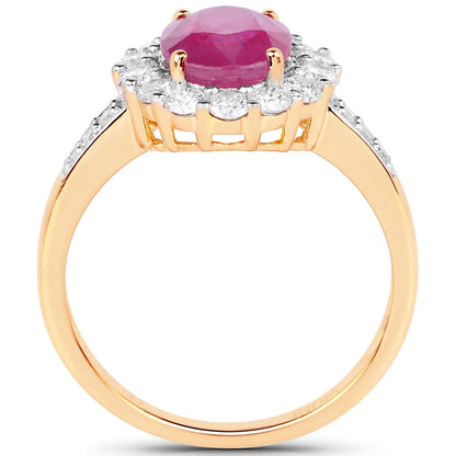 2.85 Ct Oval Pink Burma Ruby and Diamond  Prong 18K Yellow Gold Halo Pave Ring