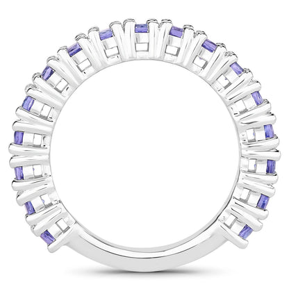 1.70 Ct Round Violet Tanzanite Prong Rhodium Plated Silver Eternity Ring