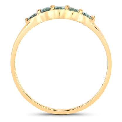 0.65 Ct Genuine Green Alexandrite 18K Yellow Gold 5 Stone Ring