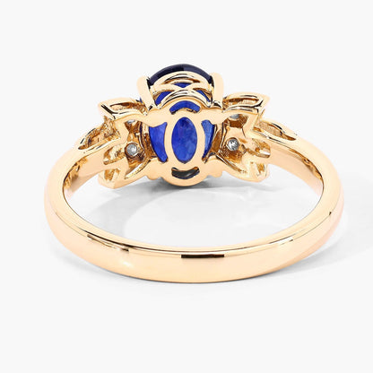 2.12 Cttw Oval Ceylon Blue Sapphire Diamond 18K Yellow Gold Butterfly Ring