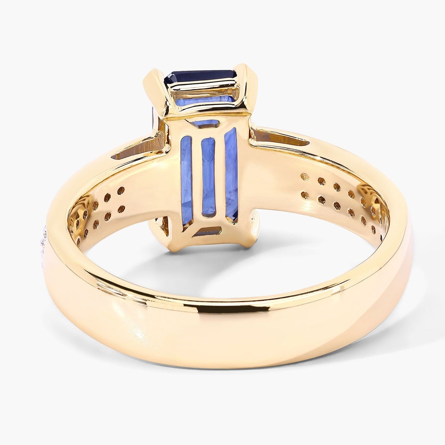 3.14 Ct Octagon Ceylon Blue Sapphire and White Diamond Prong 18K Yellow Gold Pave Bridge Ring