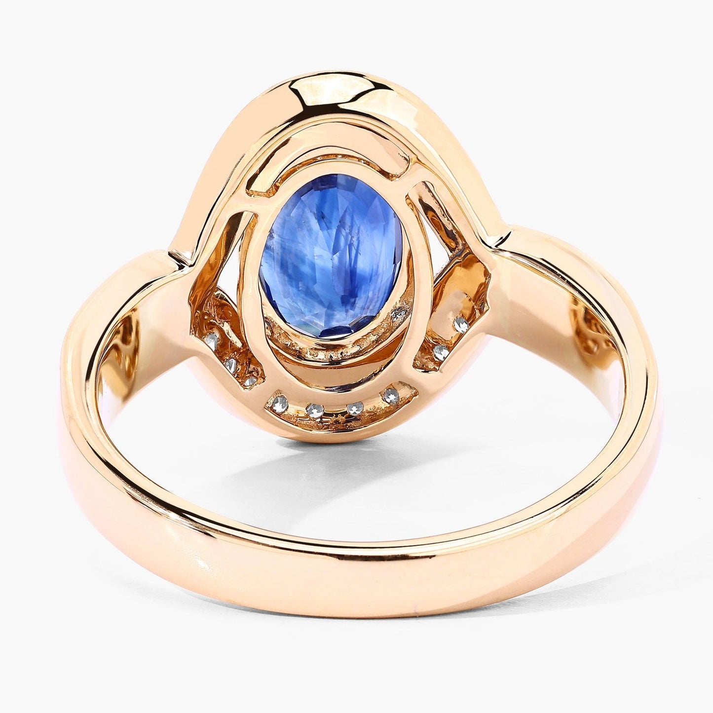 2.37 Ct Oval Ceylon Blue Sapphire and White Diamond Prong 18K Yellow Gold Pave Halo Statement Ring