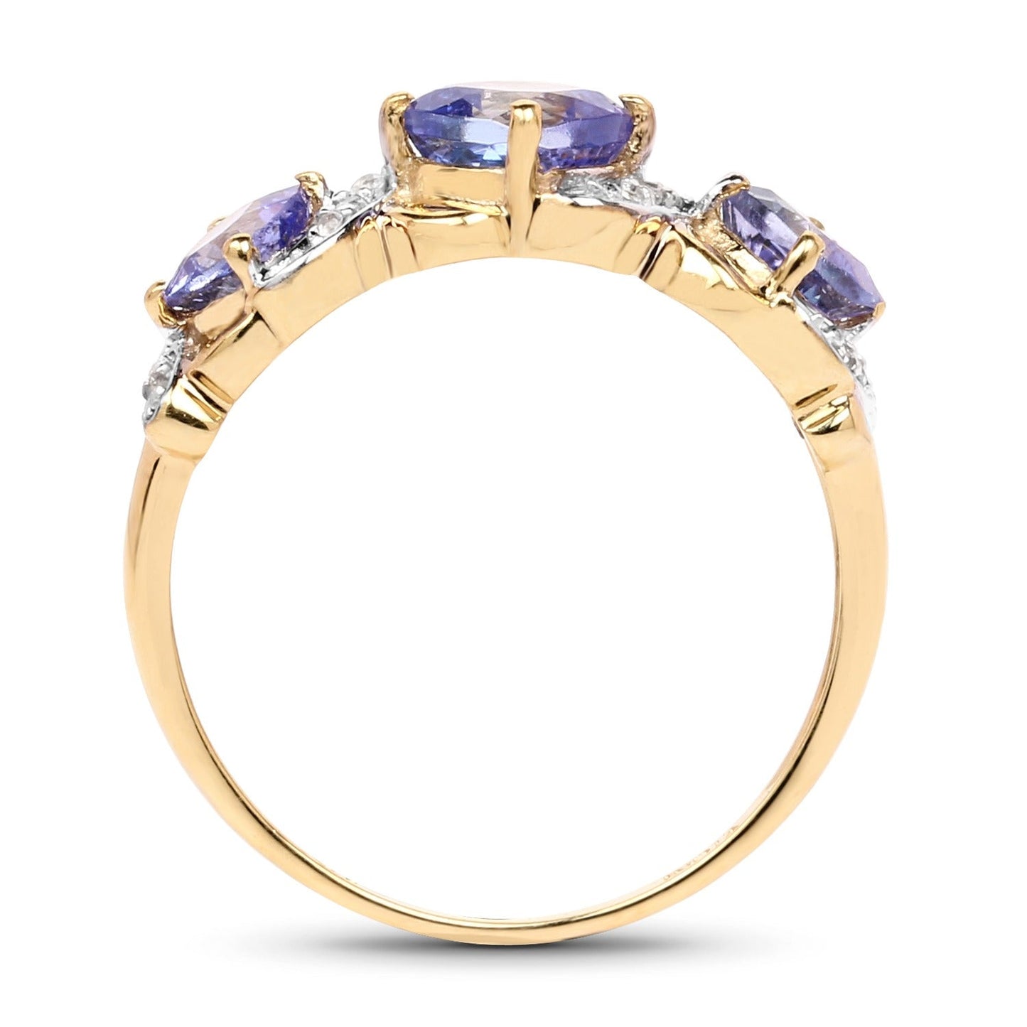 1.20 Ct Cushion Violet Tanzanite Prong Silver Three Stone Bypass Ring
