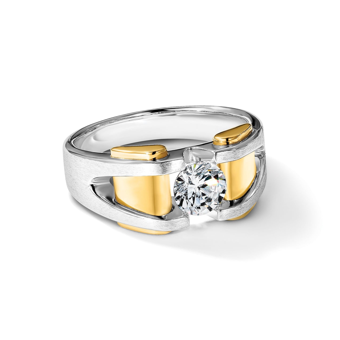 14k Two-tone Men's 1 Ct Round Lab Grown Diamond Solitaire Ring