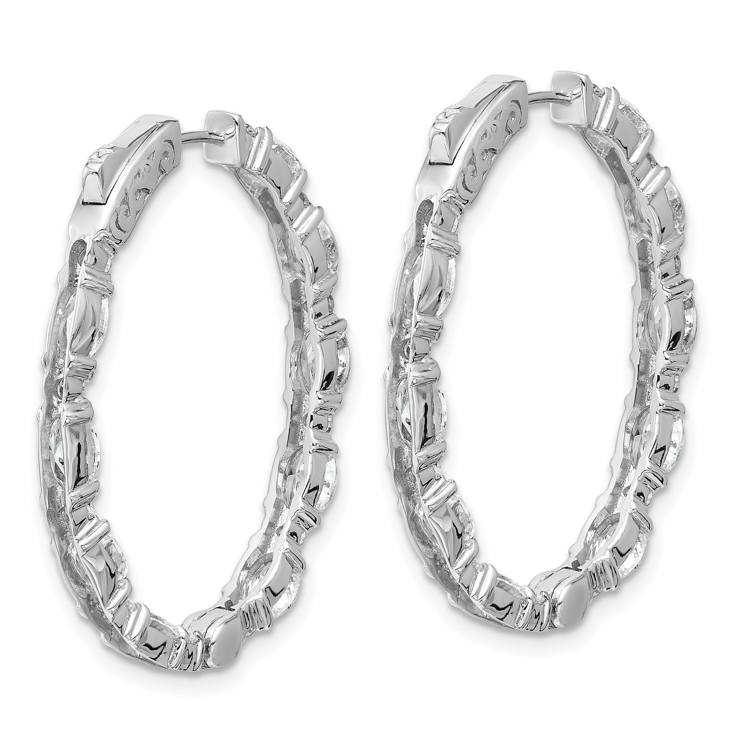 14K White Gold Lab Grown Diamond Oval In and Out Hoop Earrings