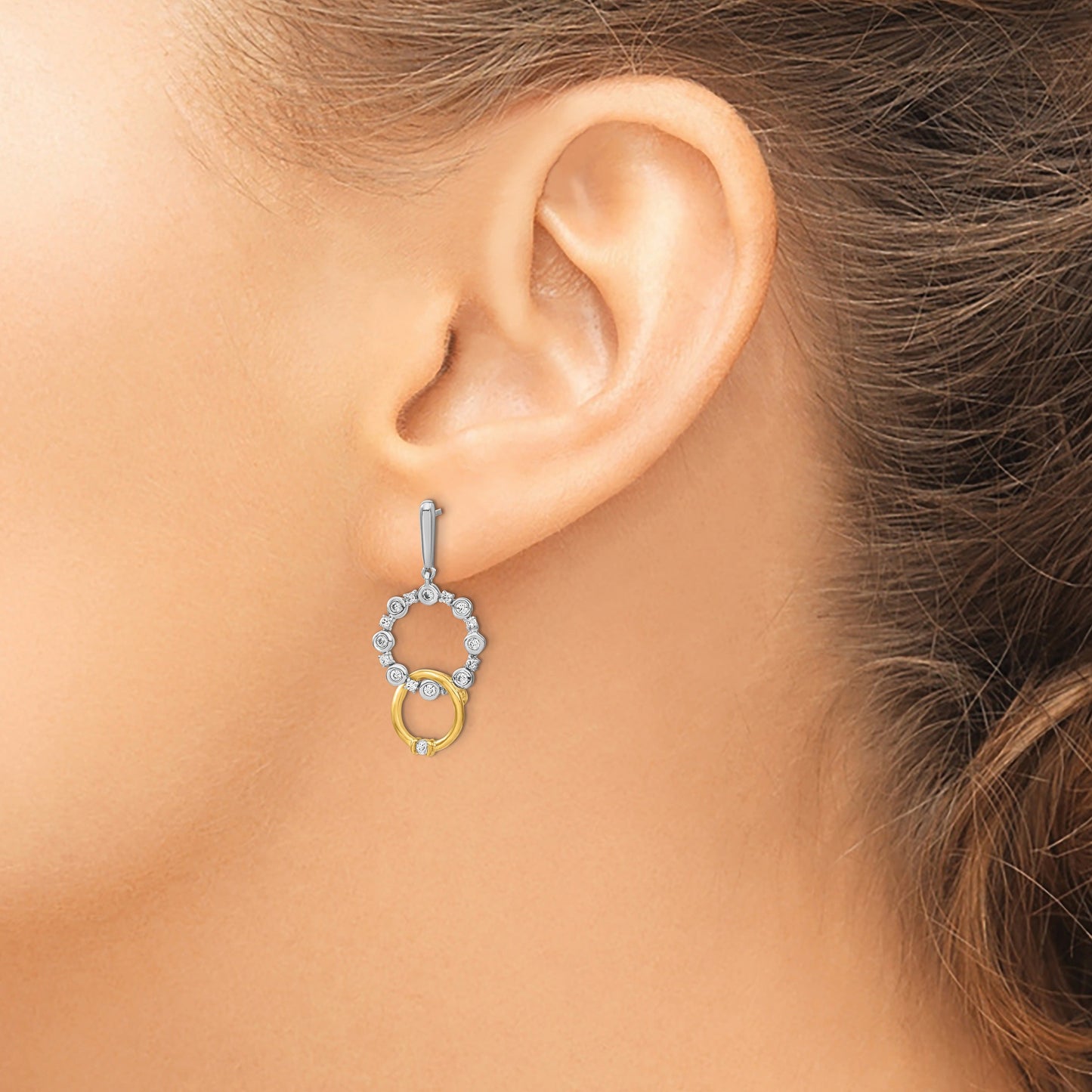 14k Two-tone Lab Diamond Circle Drop Post Dangle Earrings