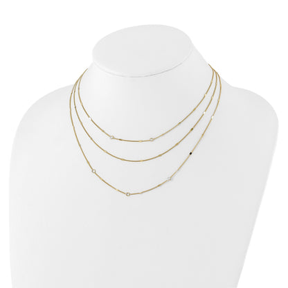 Round White Cubic Zirconia Sterling Silver Gold-Tone Layered Cable Chain Necklace