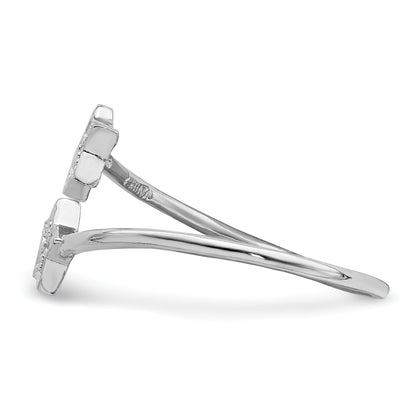 Round White Cubic Zirconia Prong Rhodium-Plated Silver Stars Bypass Adjustable Ring