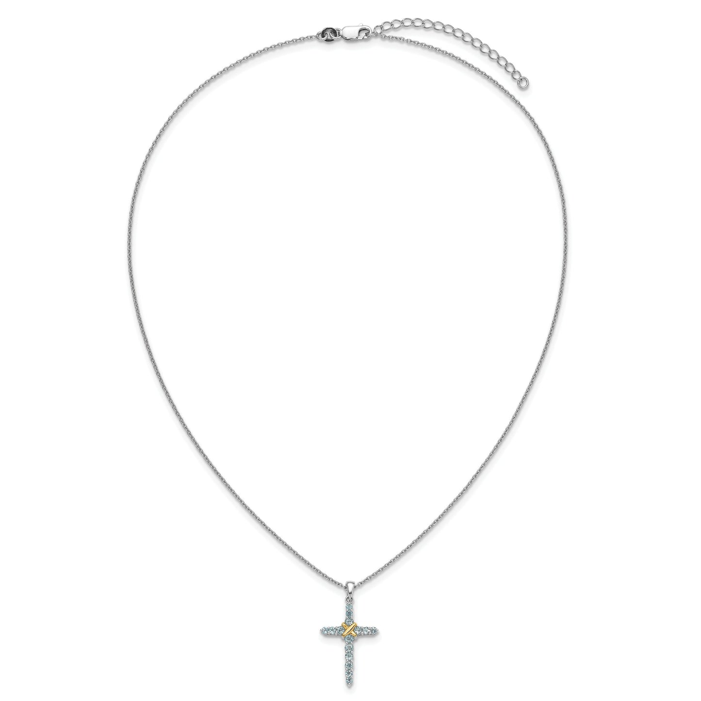 Natural Swiss Blue Topaz Cross Necklace Sterling Silver