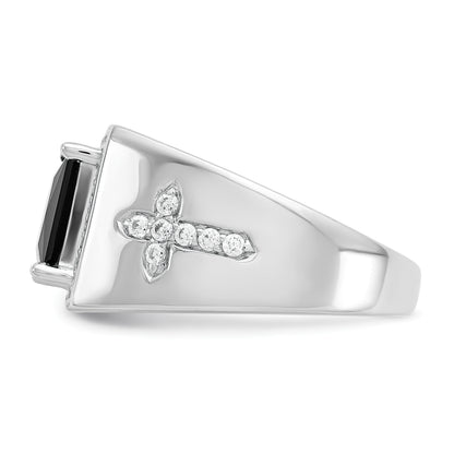 14k Gold 1/2 ct Lab Grown Diamond and Onyx Side Cross Square Men's Ring