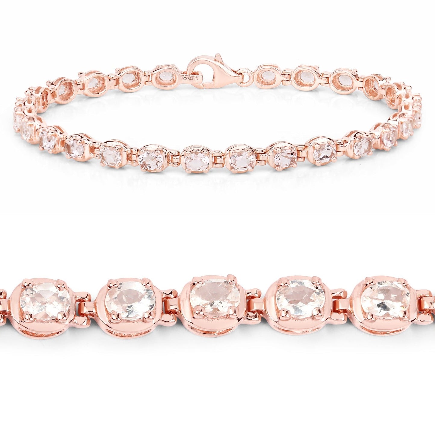 3.90 Ct Oval Pink Morganite Prong 14K Rose Gold Plated Silver Tennis Bracelet