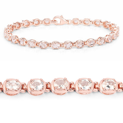 3.90 Ct Oval Pink Morganite Prong 14K Rose Gold Plated Silver Tennis Bracelet