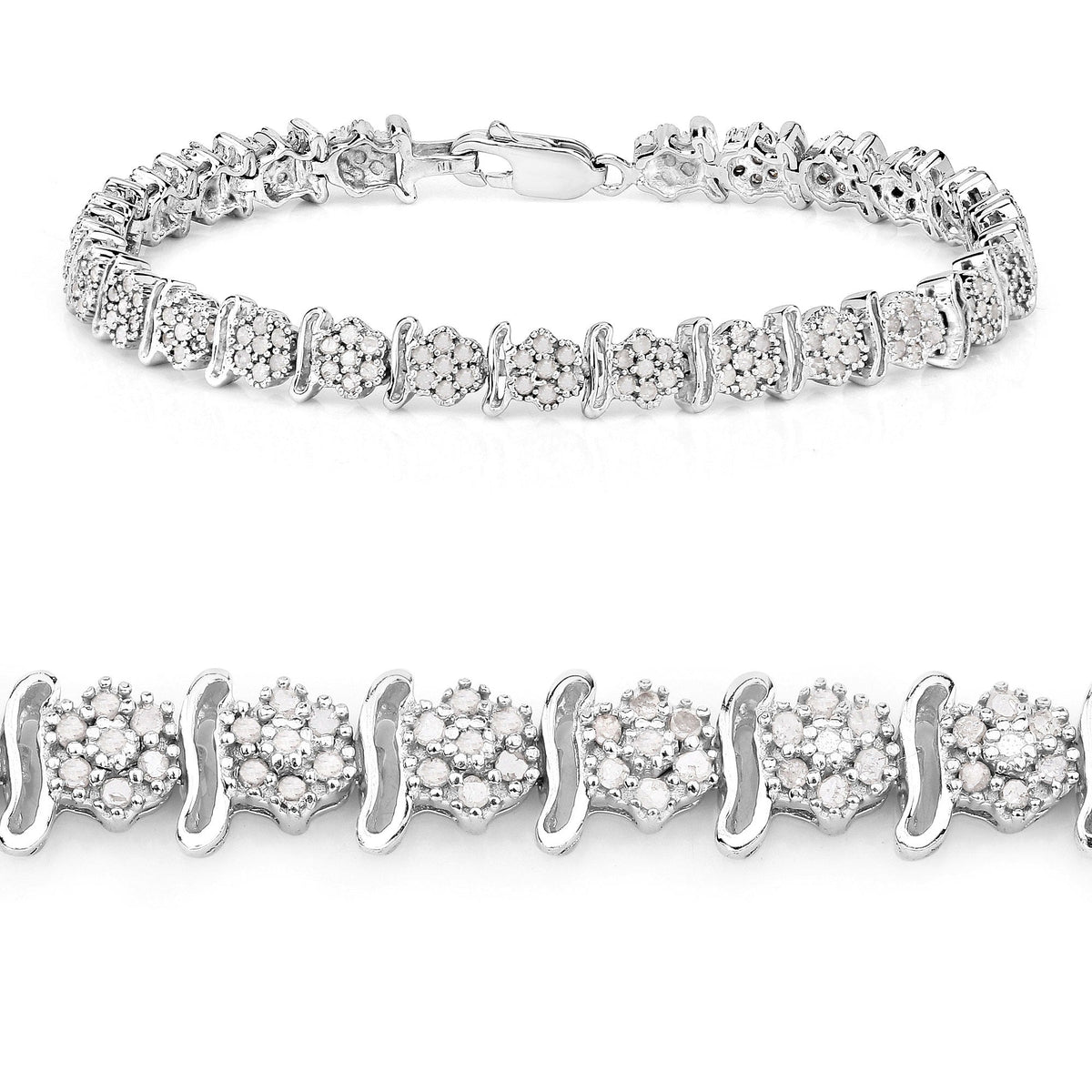 1.80 Cttw Round White Diamond Sterling Silver Tennis Bracelet