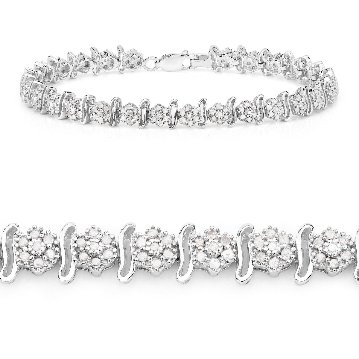 0.96 Cttw Round White Diamond Rhodium over Silver Tennis Bracelet