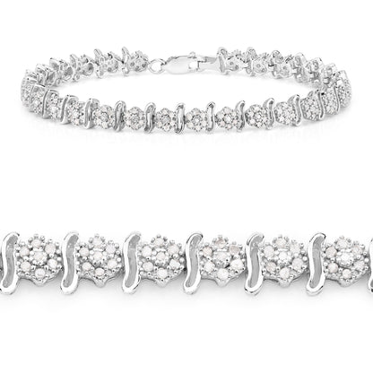 0.96 Cttw Round White Diamond Rhodium over Silver Tennis Bracelet