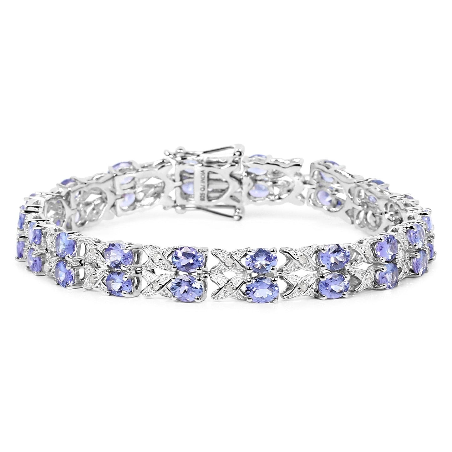 11.88 Ct Oval Violet Tanzanite Prong Sterling Silver Two Row X-Link Crossover Bracelet