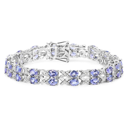 11.88 Ct Oval Violet Tanzanite Prong Sterling Silver Two Row X-Link Crossover Bracelet