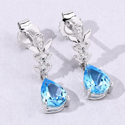 2.30 Ct Pear Swiss Blue Topaz & Lab Diamond Prong Silver Teardrop Dangle Earrings