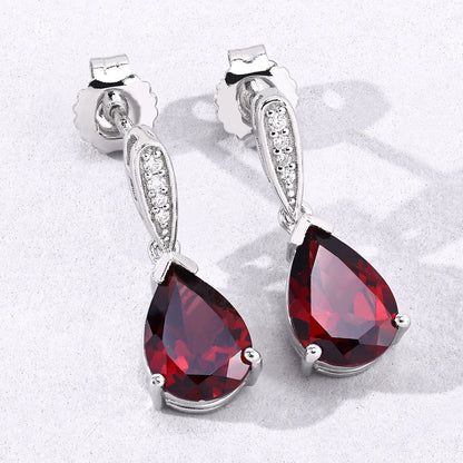 3.80 Ct Pear Red Mozambique Garnet & Lab Diamond V-Prong Silver Teardrop Dangle Earrings