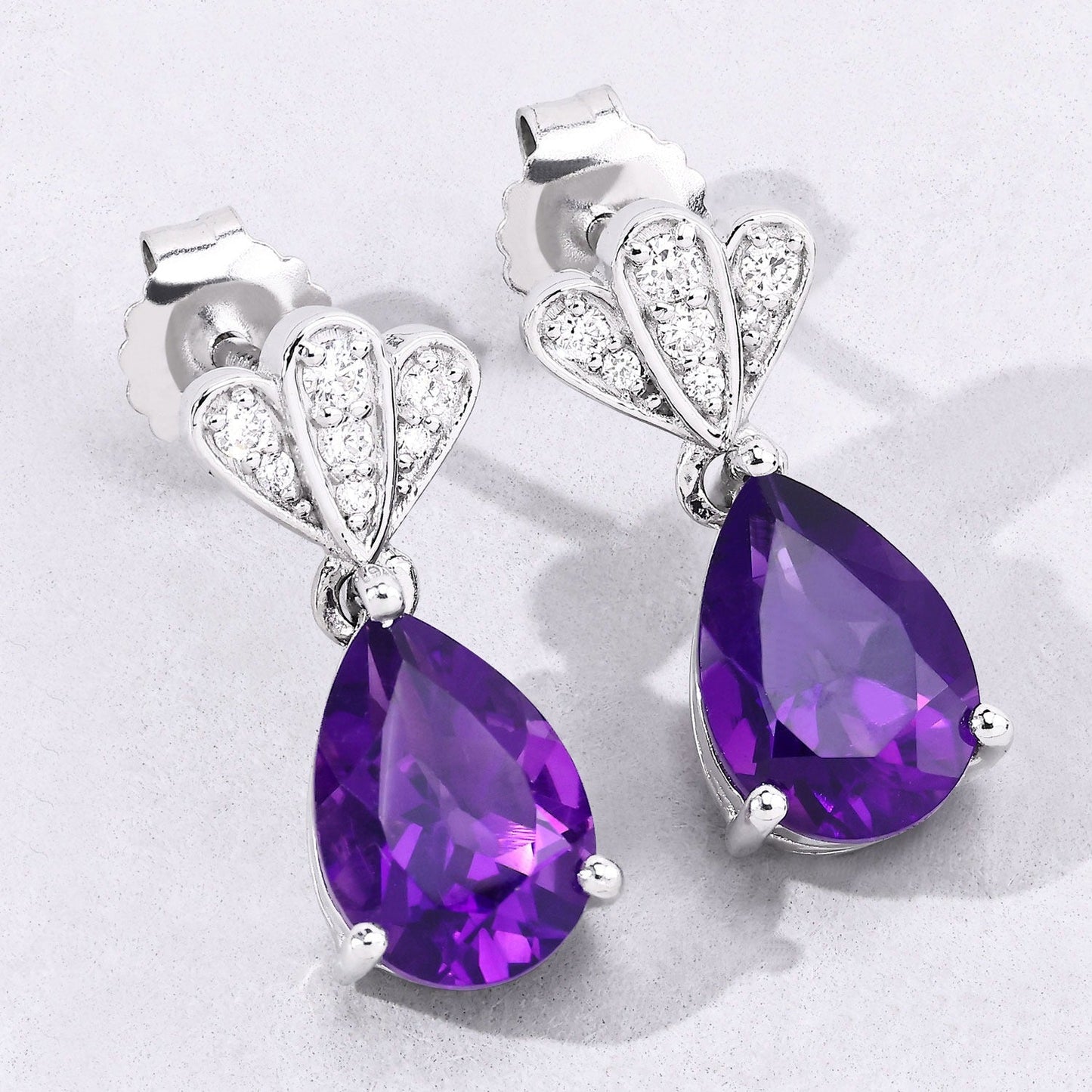 2.70 Ct Pear Purple Amethyst & Lab Diamond Prong Silver Teardrop Dangle Earrings