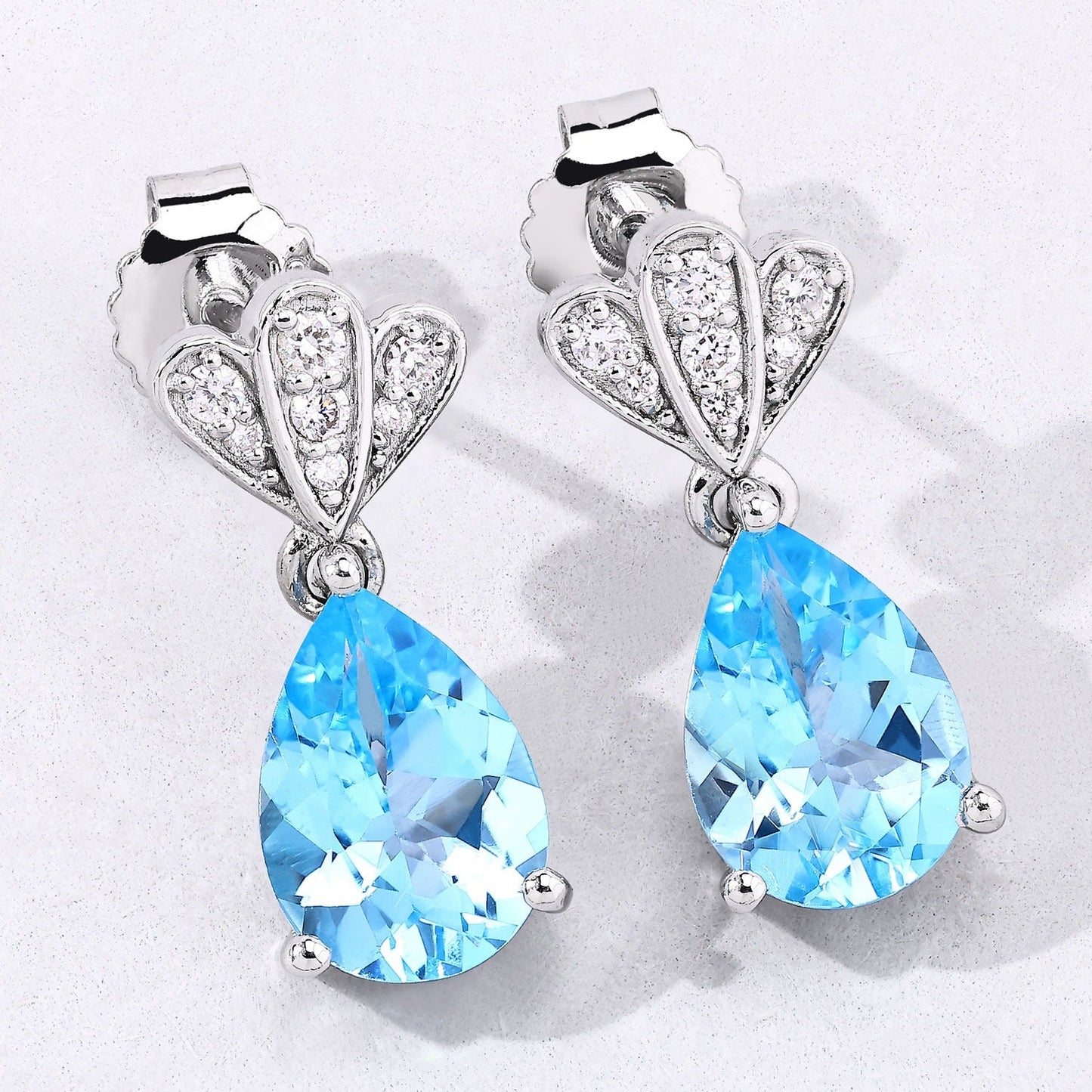3.80 Ct Pear Swiss Blue Topaz & Lab Diamond Prong Silver Teardrop Dangle Earrings