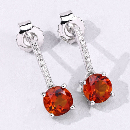 2.00 Ct Round Orange Madeira Citrine & Lab Diamond Prong Silver Dangle Earrings