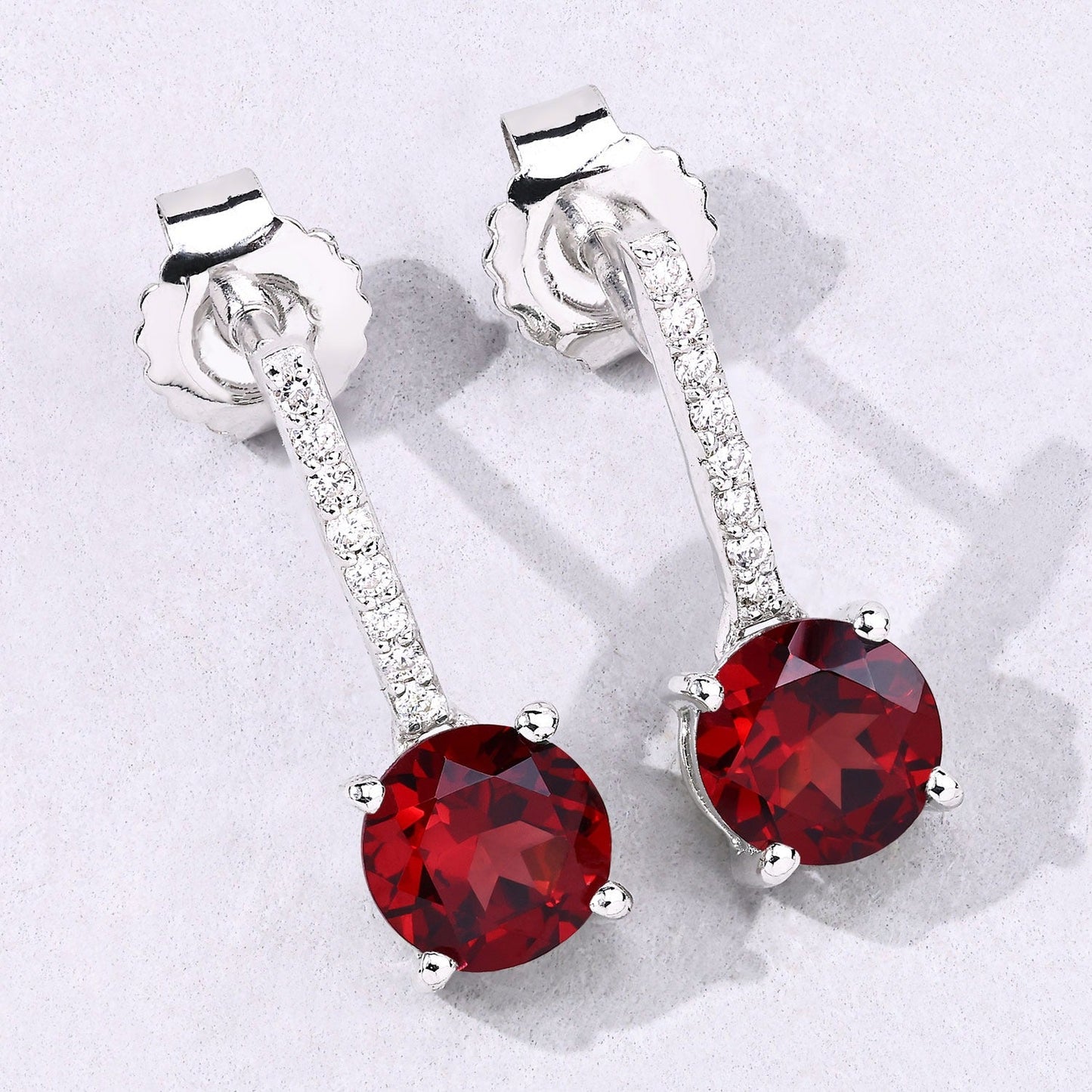2.00 Ct Round Deep Red Mozambique Garnet & Lab Diamond Prong Silver Dangle Earrings