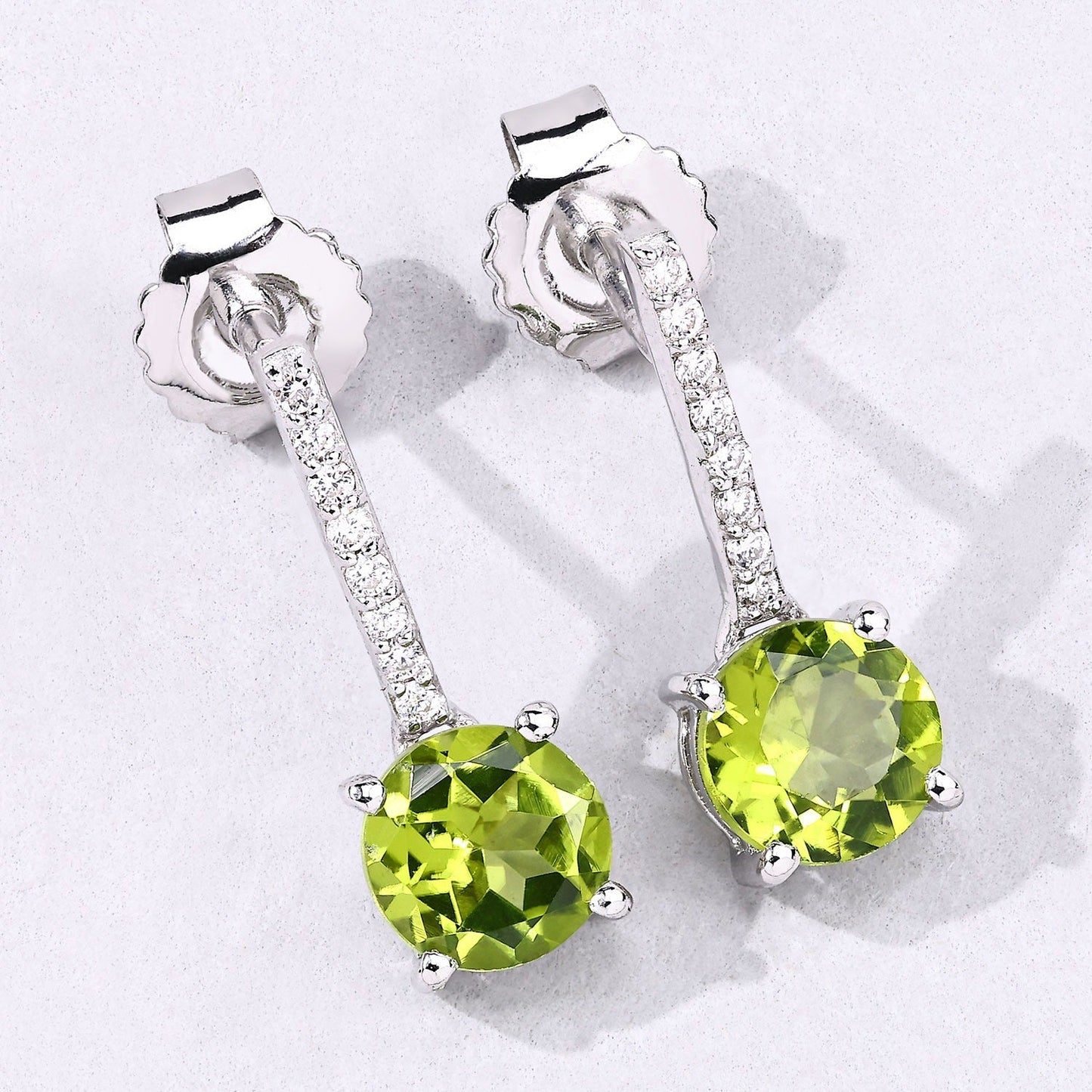 1.60 Ct Round Green Peridot & Lab Diamond Prong Silver Dangle Earrings