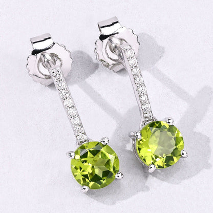 1.60 Ct Round Green Peridot & Lab Diamond Prong Silver Dangle Earrings