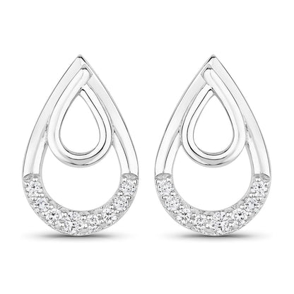 0.33 Cttw Round White Lab Diamond Pavé Rhodium Plated Silver Double Teardrop Stud Earrings