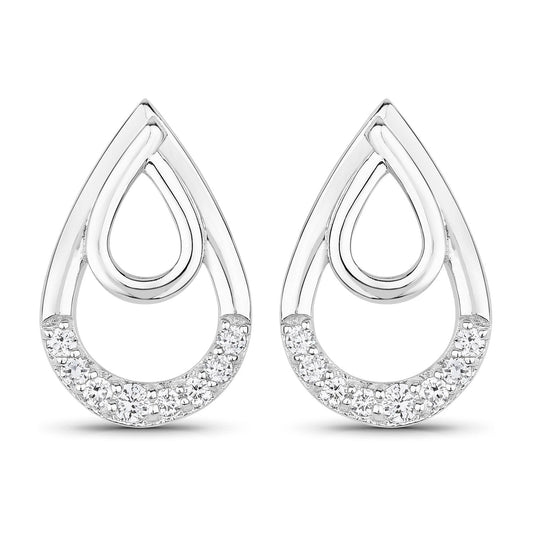 0.33 Cttw Round White Lab Diamond Pavé Rhodium Plated Silver Double Teardrop Stud Earrings