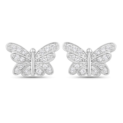 0.52 Cttw Round White Lab Diamond Pavé Rhodium Plated Silver Butterfly Stud Earrings
