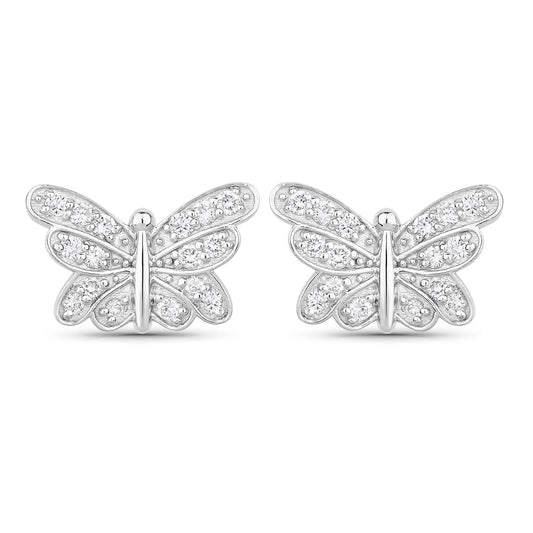 0.52 Cttw Round White Lab Diamond Pavé Rhodium Plated Silver Butterfly Stud Earrings