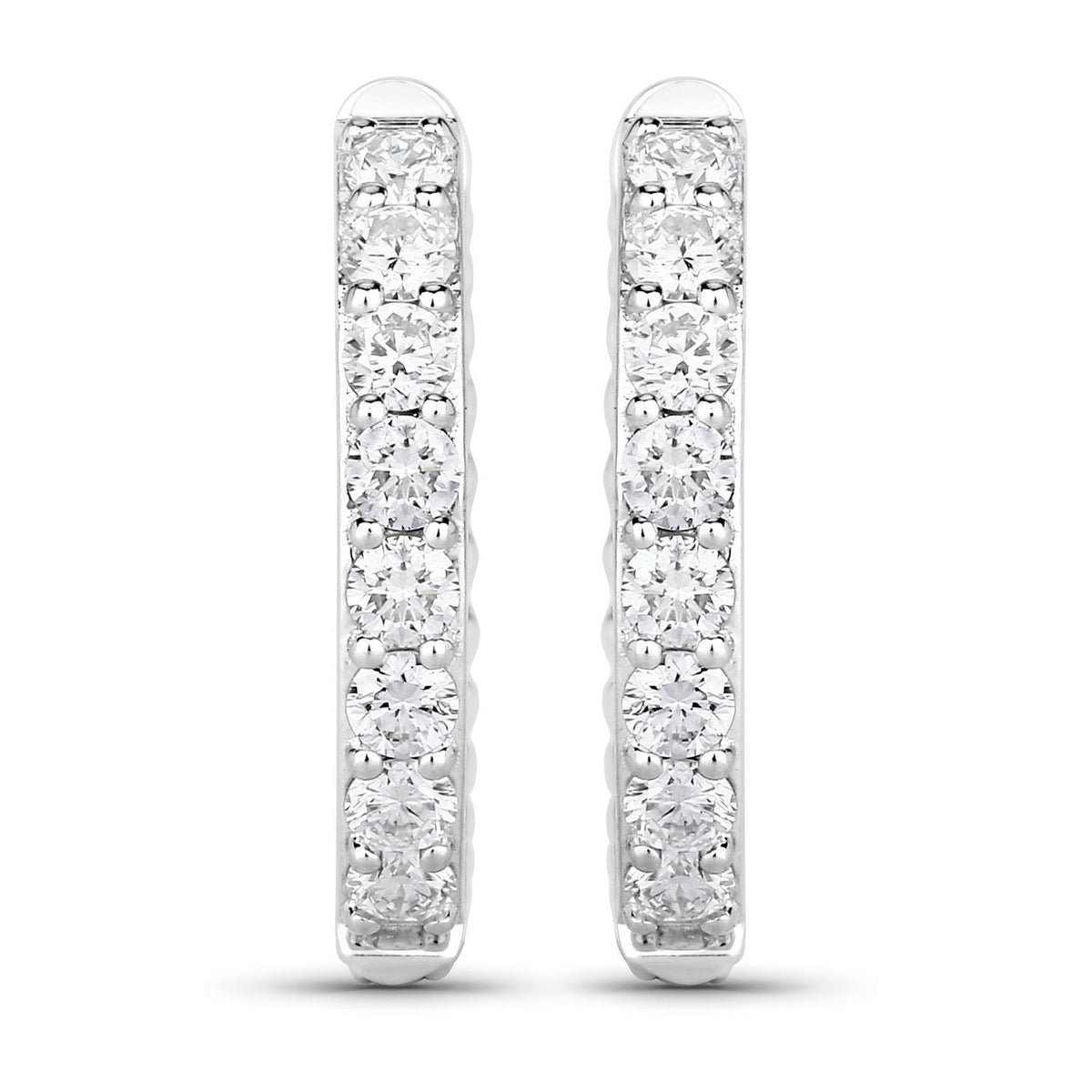 1.00 Cttw Round White Lab Diamond Shared Prong Rhodium Plated Silver Huggie Hoop Clip On Earrings