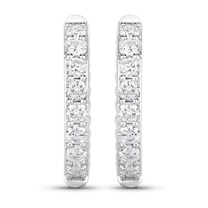 1.00 Cttw Round White Lab Diamond Shared Prong Rhodium Plated Silver Huggie Hoop Clip On Earrings