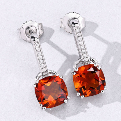 4.00 Ct Cushion Orange Madeira Citrine & Lab Diamond Prong Silver Dangle Earrings