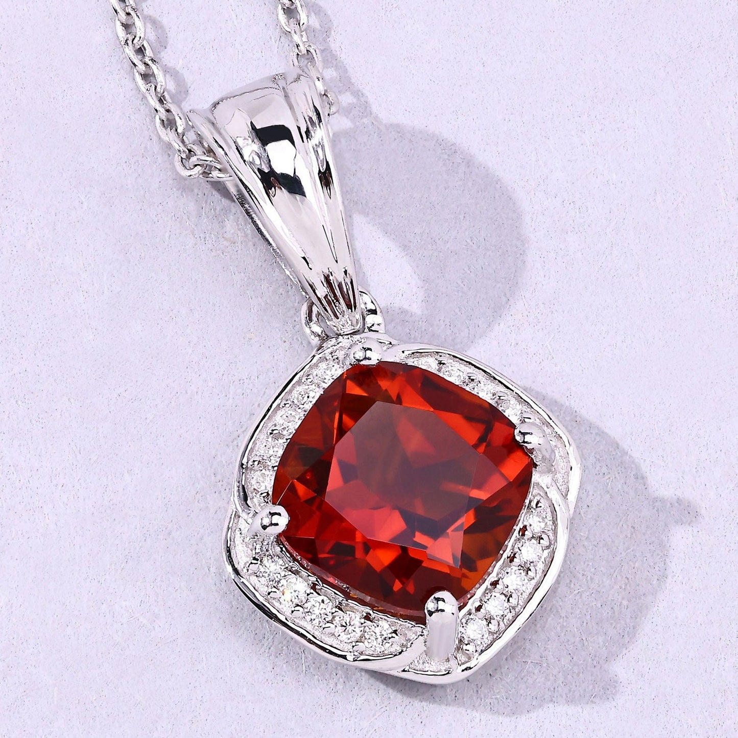 2 Ct Cushion Yellow Madeira Citrine and Lab Diamond Prong Silver Halo pendant Necklace