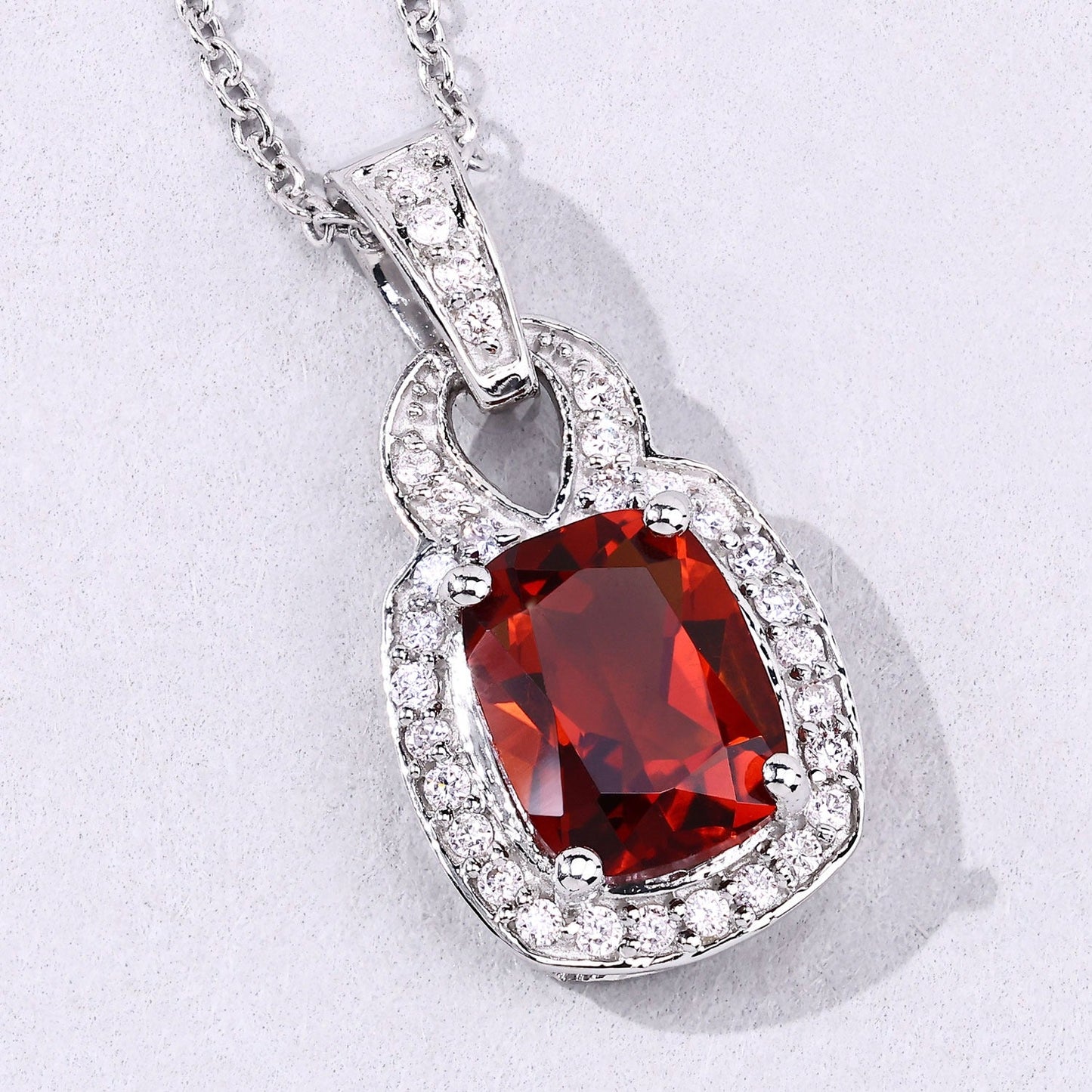 1.65 Ct cushion orange Madeira Citrine and Lab Diamond prong Silver Slide Pendant Necklace