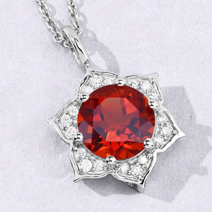 1.50 Ct round orange Madeira Citrine and Lab Diamond prong Silver flower pendant Necklace