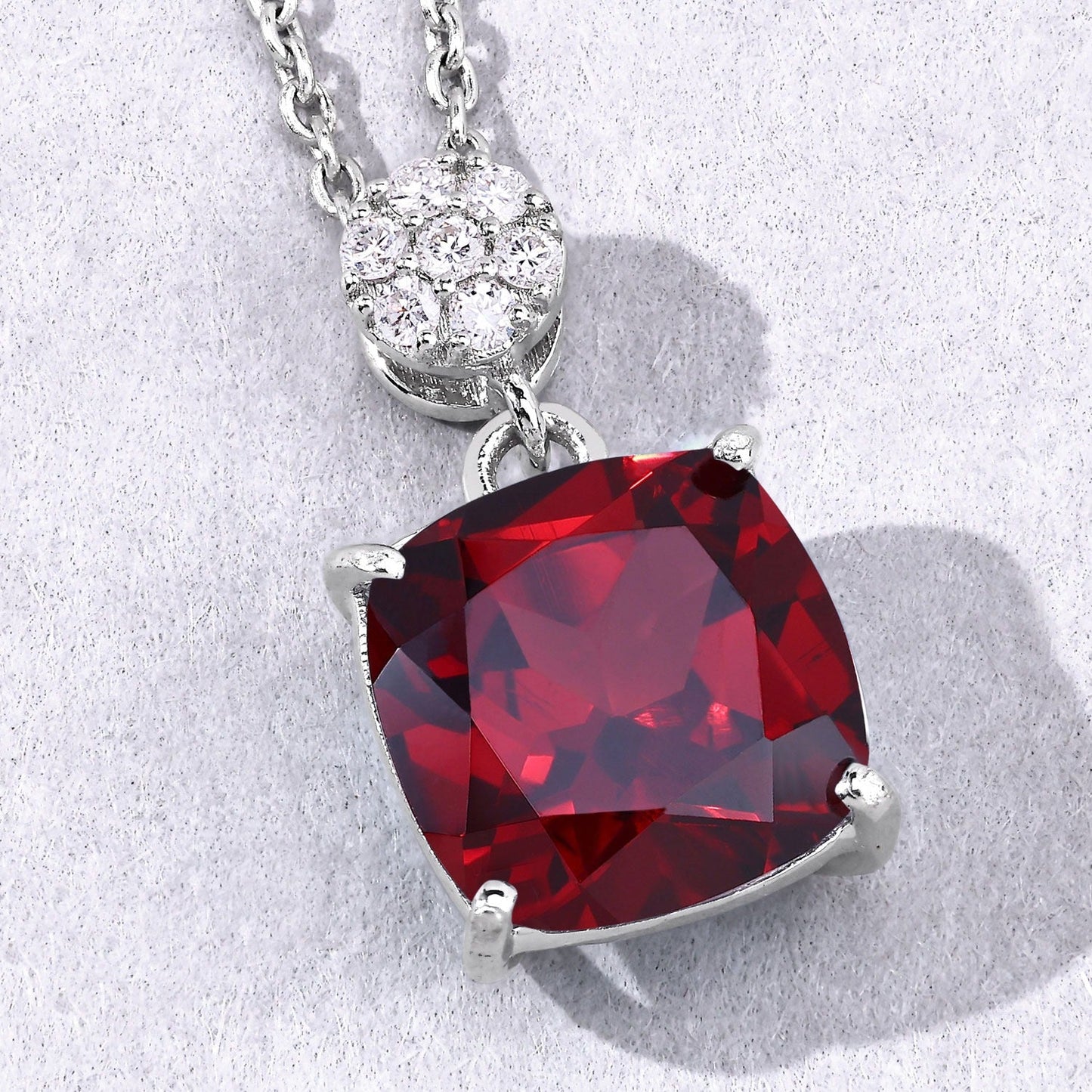 3.50 Ct Cushion red Mozambique Garnet & Lab Diamond prong Silver Slide Pendant Necklace