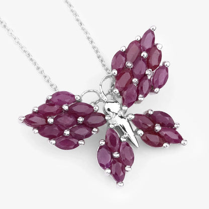 3.12 Ct Marquise Pink Ruby Prong Silver Butterfly Cluster Pendant Necklace
