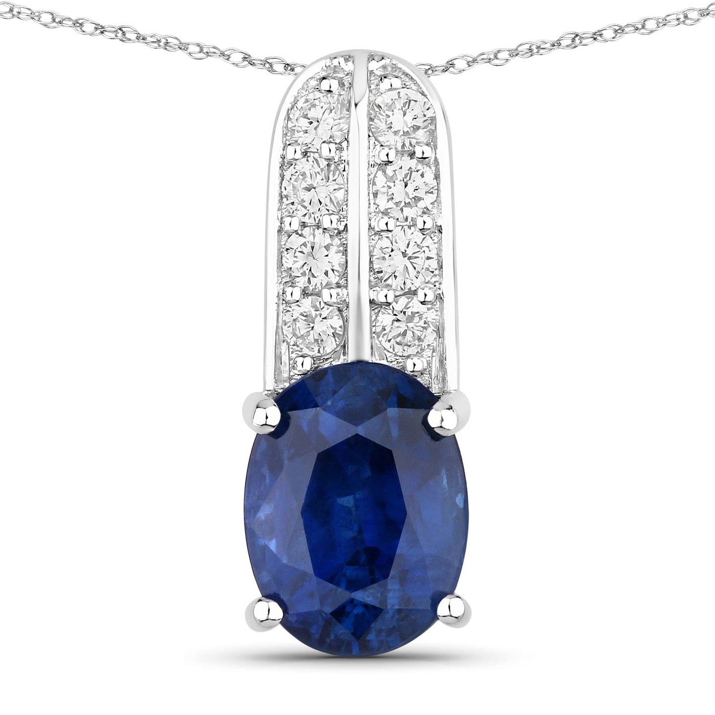 2.74 Ct Genuine Oval Ceylon Blue Sapphire and Diamond 18K White Gold Slide Pendant