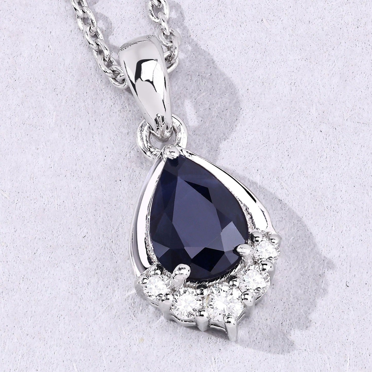 0.80 Ct Pear Blue Sapphire & Lab Diamond Prong Silver Teardrop Pendant Necklace