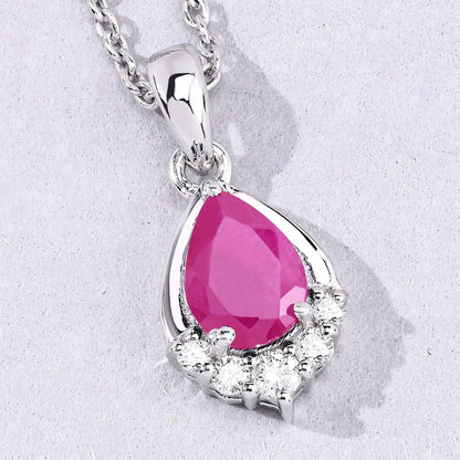 0.80 Ct Pear Pink Mozambique Ruby & Lab Diamond Prong Silver Teardrop Pendant Necklace