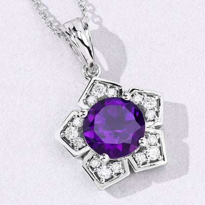 2.40 Ct Round Purple Amethyst & Lab Diamond Prong Silver Star Shape Pendant Necklace